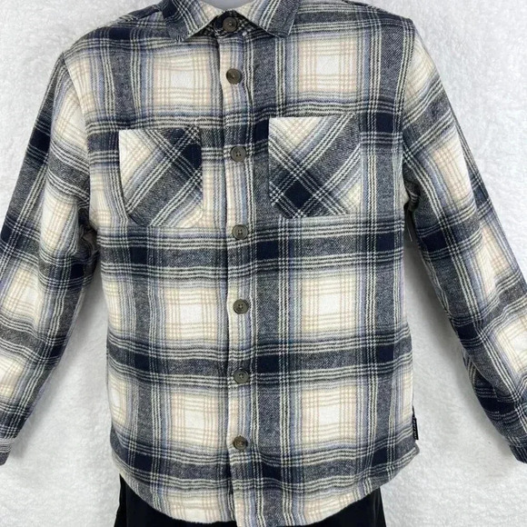 Brooklyn Cloth Mens S Heavy Flannel Sherpa Lined Shacket Windowpane Plaid Jacket - Picture 4 of 16
